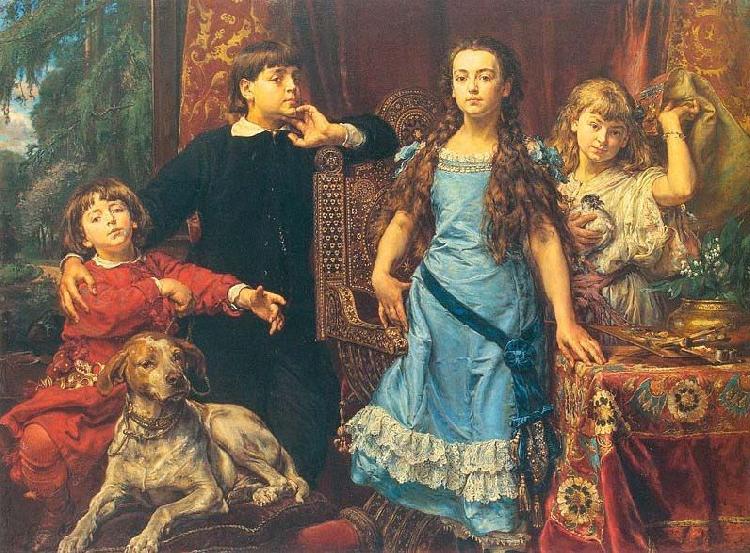 Jan Matejko Portrait of the artist's four children. oil painting picture